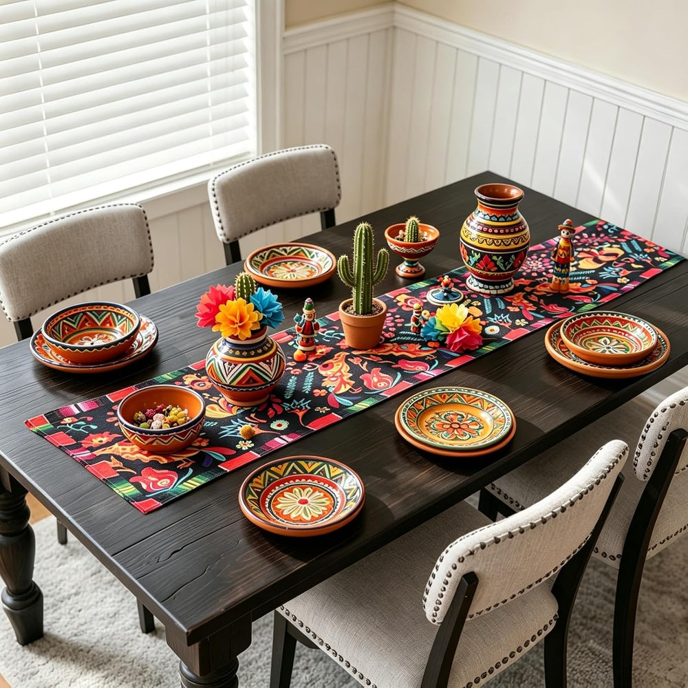 15 Pack Mexican Theme Halloween Table Runners 72ร13in Cinco de Mayo Bird Dia ...