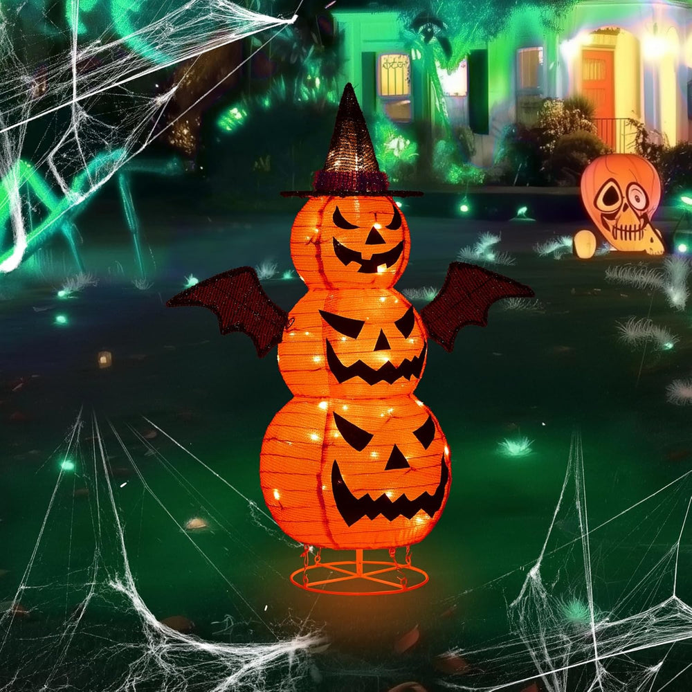 3FT-Halloween Decorations Outdoor โ 37 Inch Collapsible Pumpkin Man with 40 L...
