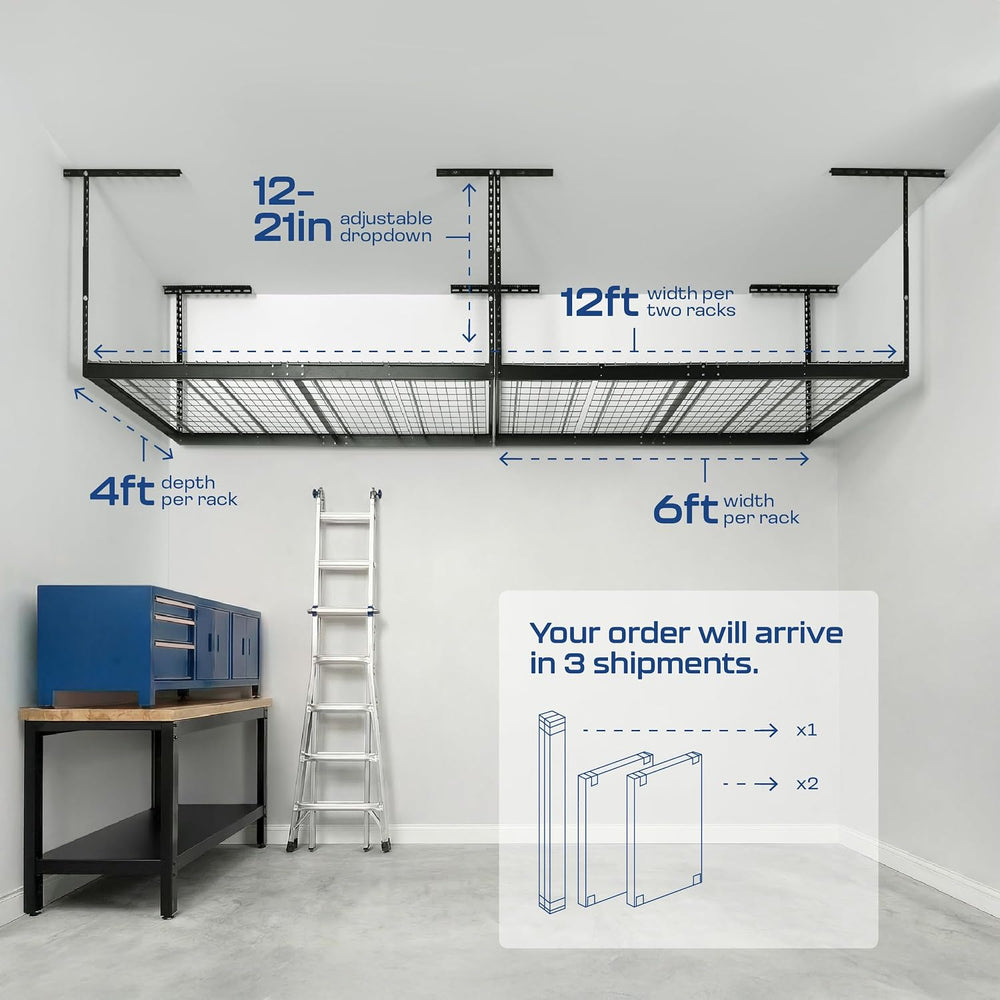 MonsterRAX 2-Pack 4x6 Overhead Garage Storage Rack, 12"-21", Hammer...