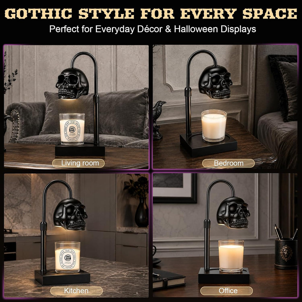 Skull Candle Warmer Lamp with Timer & Dimmer, Black Gothic Halloween Decor