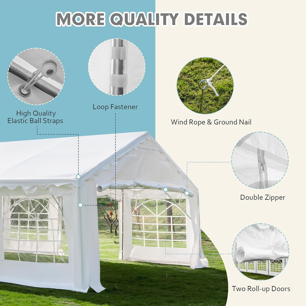 EROMMY 20x60FT Heavy Duty Party Tent, White Outdoor Wedding Canopy with Remov...