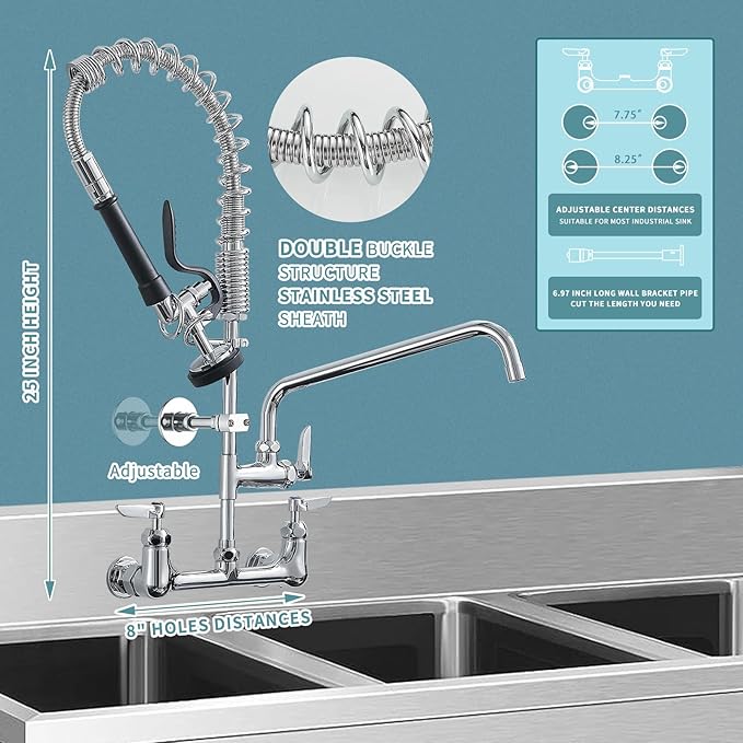 Fapully Commercial Kitchen Faucet, Wall Mount Kitchen Sink Faucet
