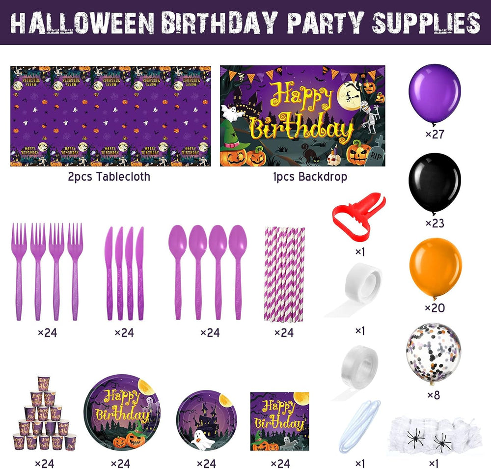 Pajean 277 PCS Halloween Party Supplies Full Set, Happy Birthday Decoration
