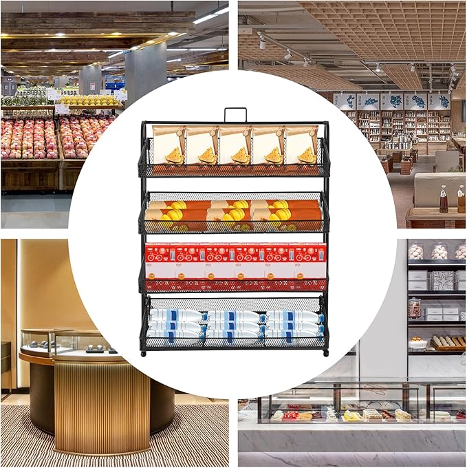 Retail Display Rack 4-Tier Market Merchandise Display Shelf Tabletop Fruit