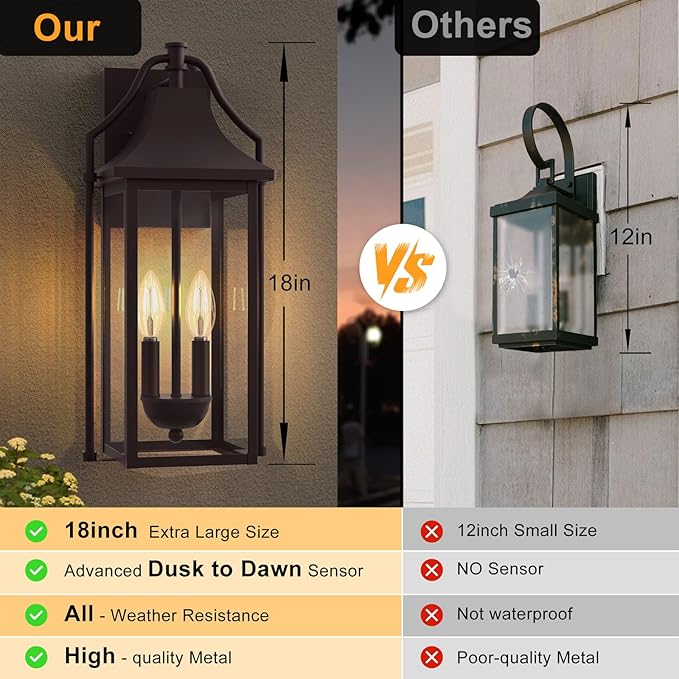Outdoor Wall Sconce Fixtures, Dusk to Dawn Patio Lights Waterproof