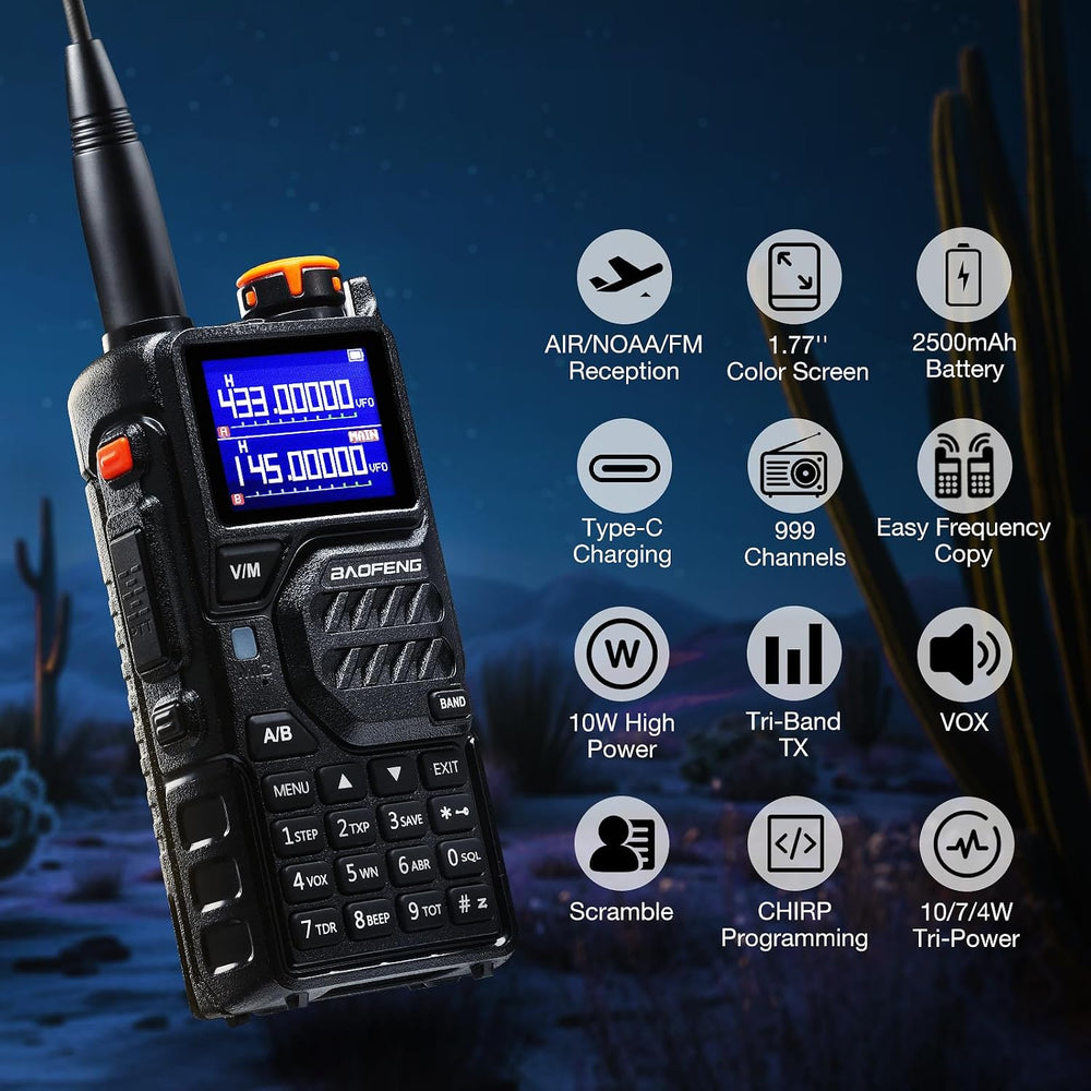 BAOFENG K5PLUS 10W Tri-Band Ham Radio with Long High Gain ANT & Speaker Mic