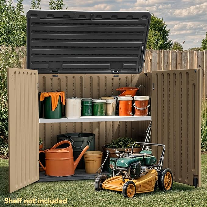 DWVO 35 Cuft Outdoor Horizontal Storage, Waterproof Resin Storage Shed