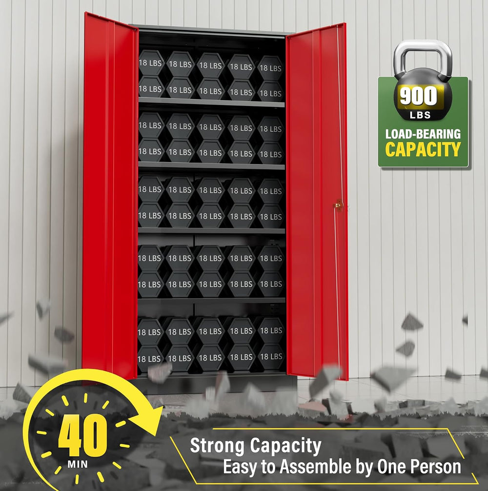 Metal Storage Cabinet, 72" Steel Garage Cabinet with Doors and Adjustabl...