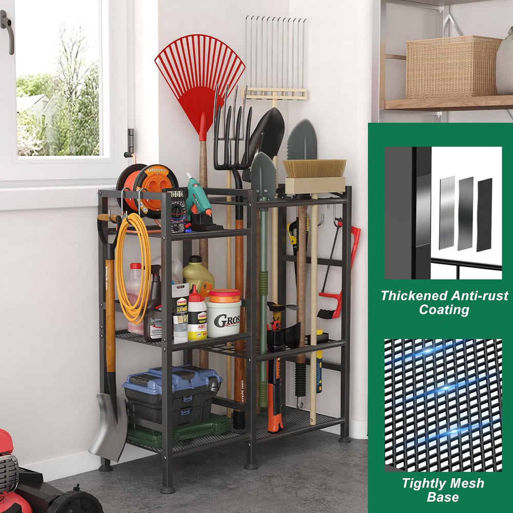 Garden Tool Organizer with Large Hooks, Garage Storage Rack
