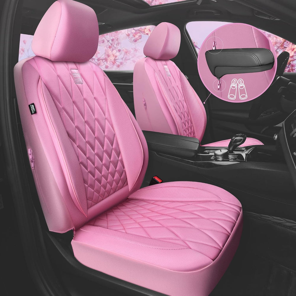 CAR PASS Piping Luxury Leather Two Front Car Seat Covers, Cute Girly Waterpro...