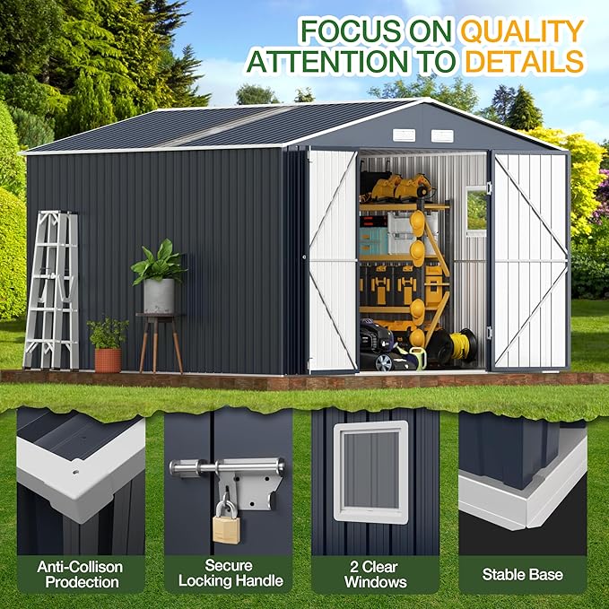 Breezz Outdoor Storage Shed 10 x 12 ft. Utility Tool Shed Metal Storage Garden