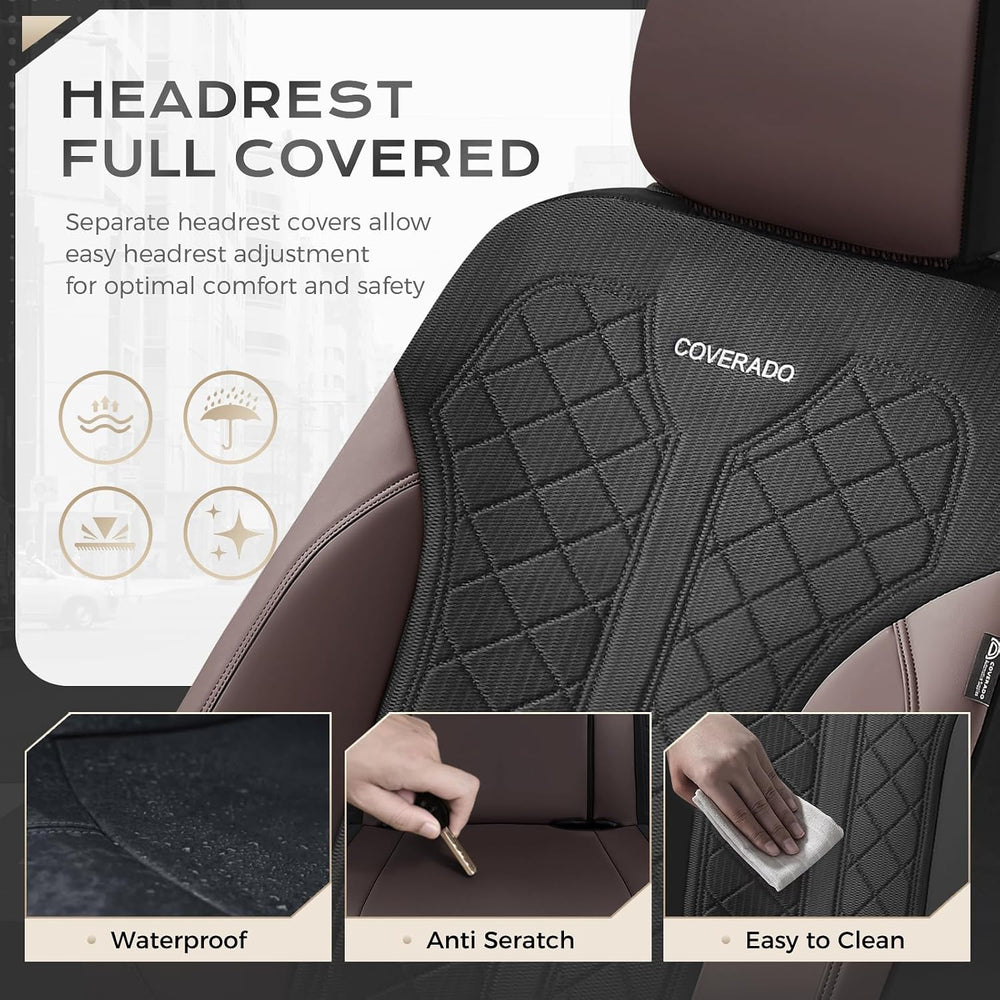 Coverado Seat Covers for Car 5 Seats, Leather Car Seat Covers Fullset, Breath...