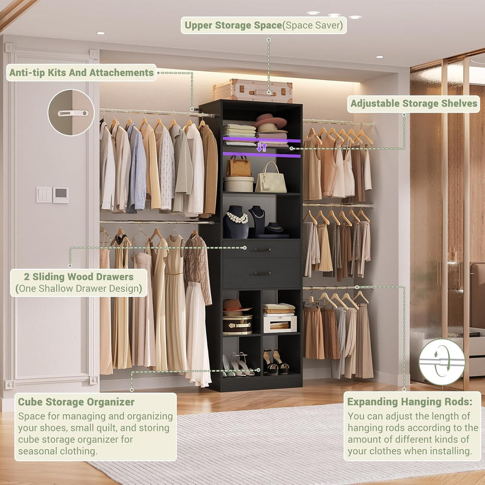 Besiost Closet System, 4-8 FT Closet Organizer Systems with 2 Wooden Drawers ...