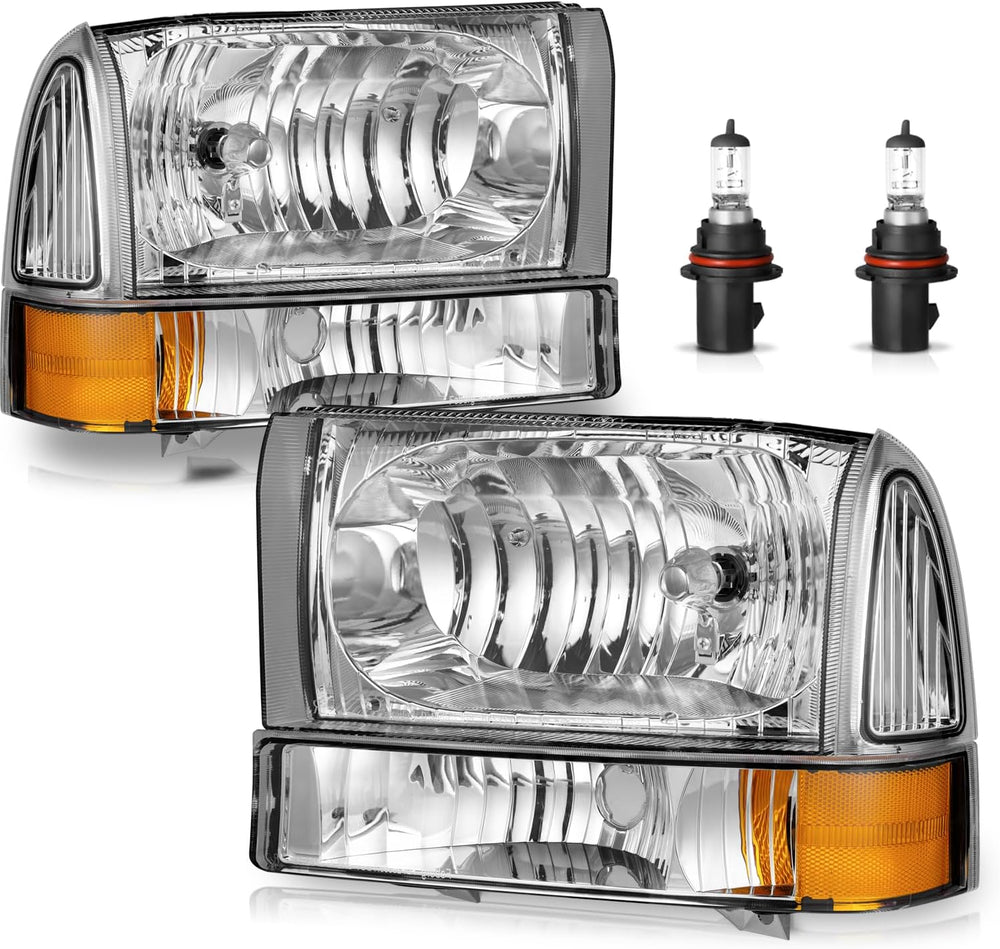 Headlight Assembly W/Bulbs for 1999-2004 Ford Super Duty F250 F350 F450 F550,...