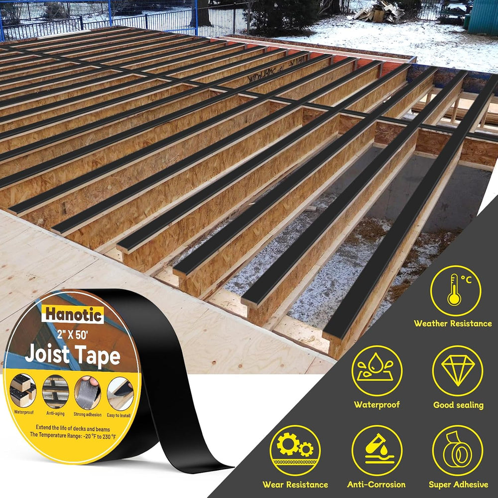 Joist Tape for Decking 2'' X 50', 6 Rolls Waterproof Butyl Tape