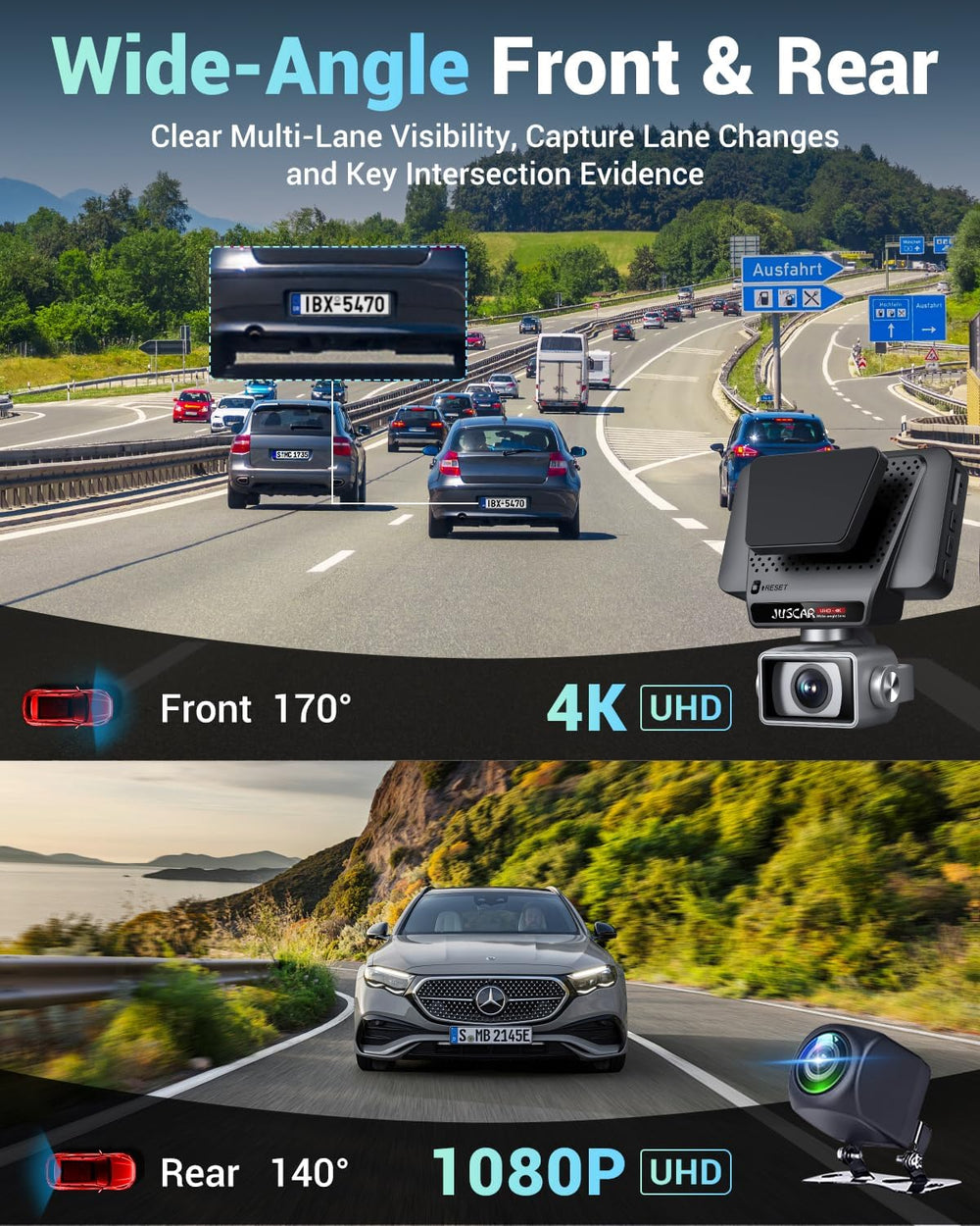2026 AI Drive Assist 5G WiFi Dash Cam Front and Rear, UHD 4K+1080P, ADAS &...