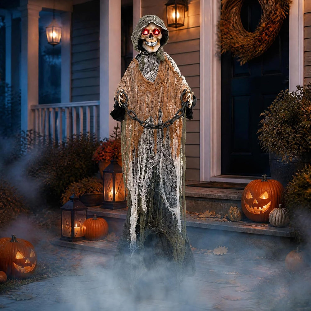 Tangkula 5.7 FT Life-Size Animated Halloween Skeleton Reaper with Chain