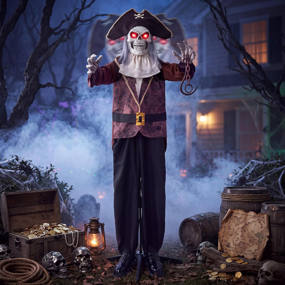 JOYIN Halloween Animatronic Pirate Skeleton Decorations, Sound Activated Life...