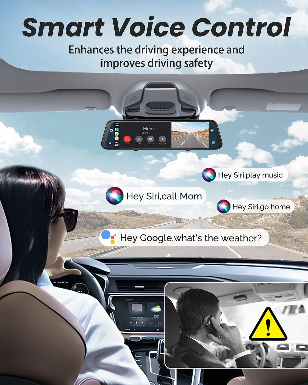 4K Rear View Mirror Camera with Carplay&Android Auto,12" Mirror Dash...