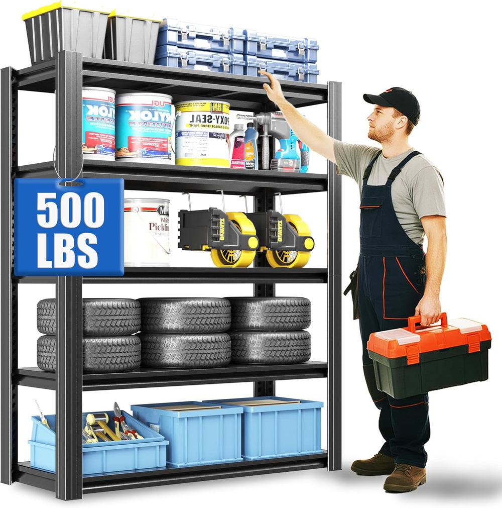 72" H Garage Shelving 2500 LBS Heavy Duty Storage Shelves, Adjustable 5 ...