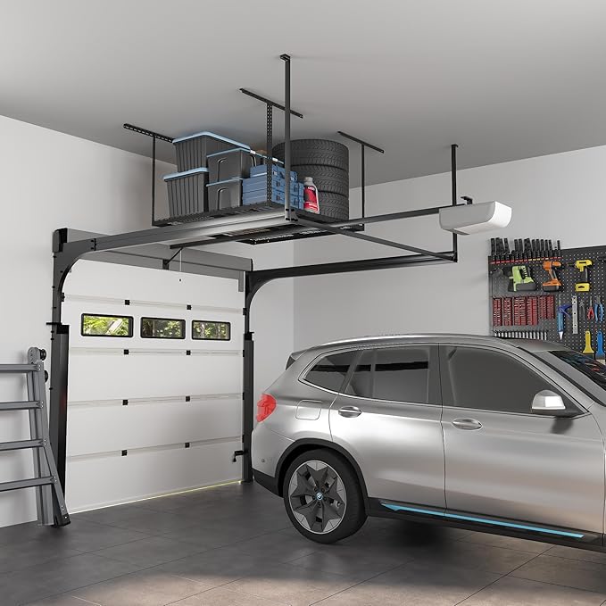 FLEXIMOUNTS 4x4 Overhead Garage Storage Rack, Adjustable Organization System