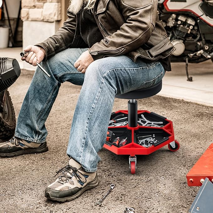 IRONMAX Rolling Mechanic Stool, Adjustable Shop Stool Creeper Seat