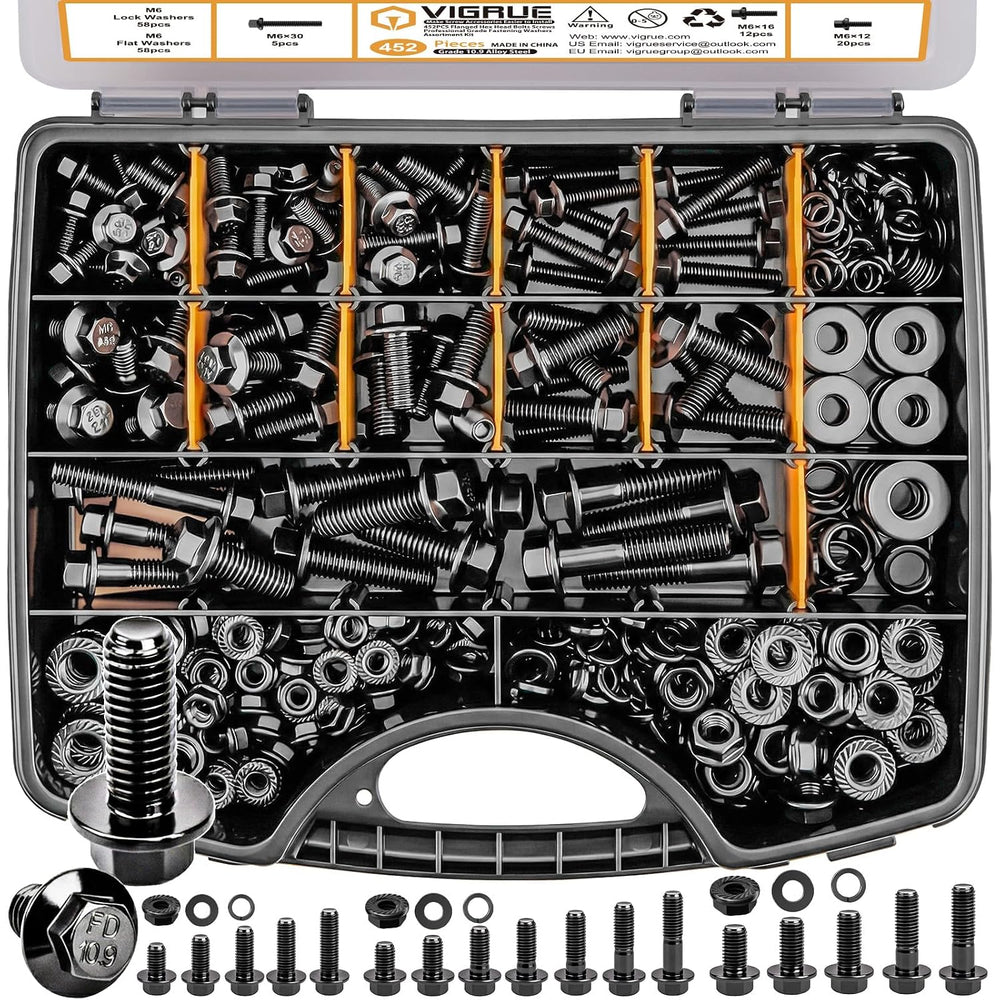 Vigrue 452PCS Metric Flange Nuts and Bolts Assortment kit, M6x1.0, M8x1.25, M...