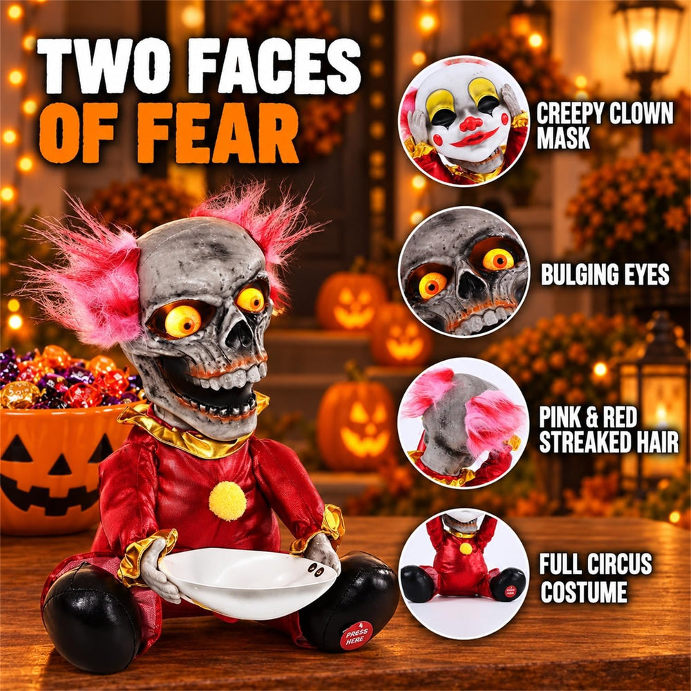 Quntis 13Inch Halloween Animatronic Clown with Sound & Touch Activated, F...