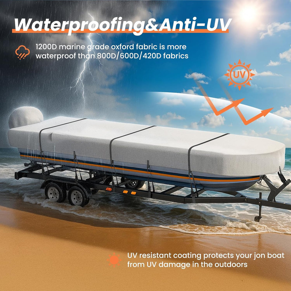 Jon Boat Cover 12ft with Motor Cover, 1200D Heavy Duty Boat Cover
