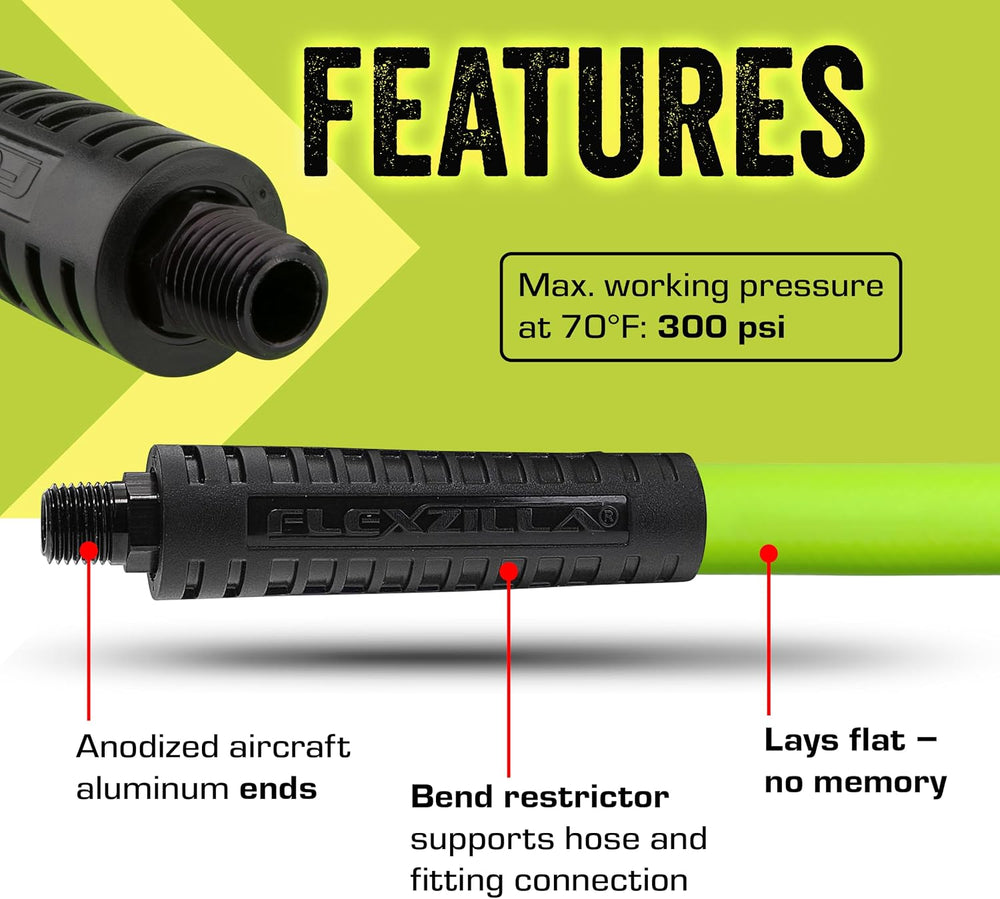 Flexzilla Air Compressor Hose, 3/8 in. x 50 ft., 1/4 in. MNPT Fittings, No-Ki...