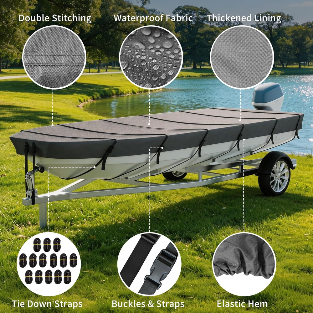 Jon Boat Cover 10-12ft,1200D 5-Layer Waterproof Oxford Fabric,Heavy Duty UV P...