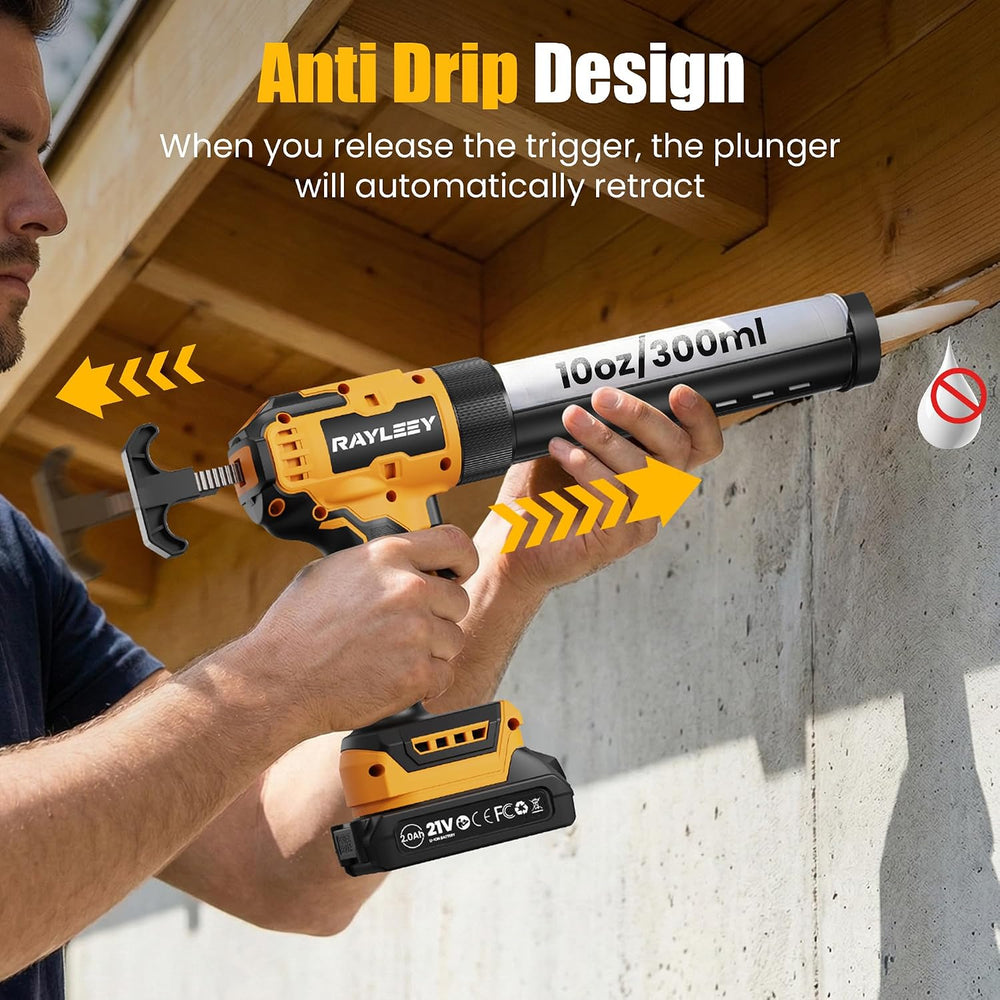 Electric Caulking Gun, Battery Powered Caulk Gun with 2 x 2000mAh Batteries, ...