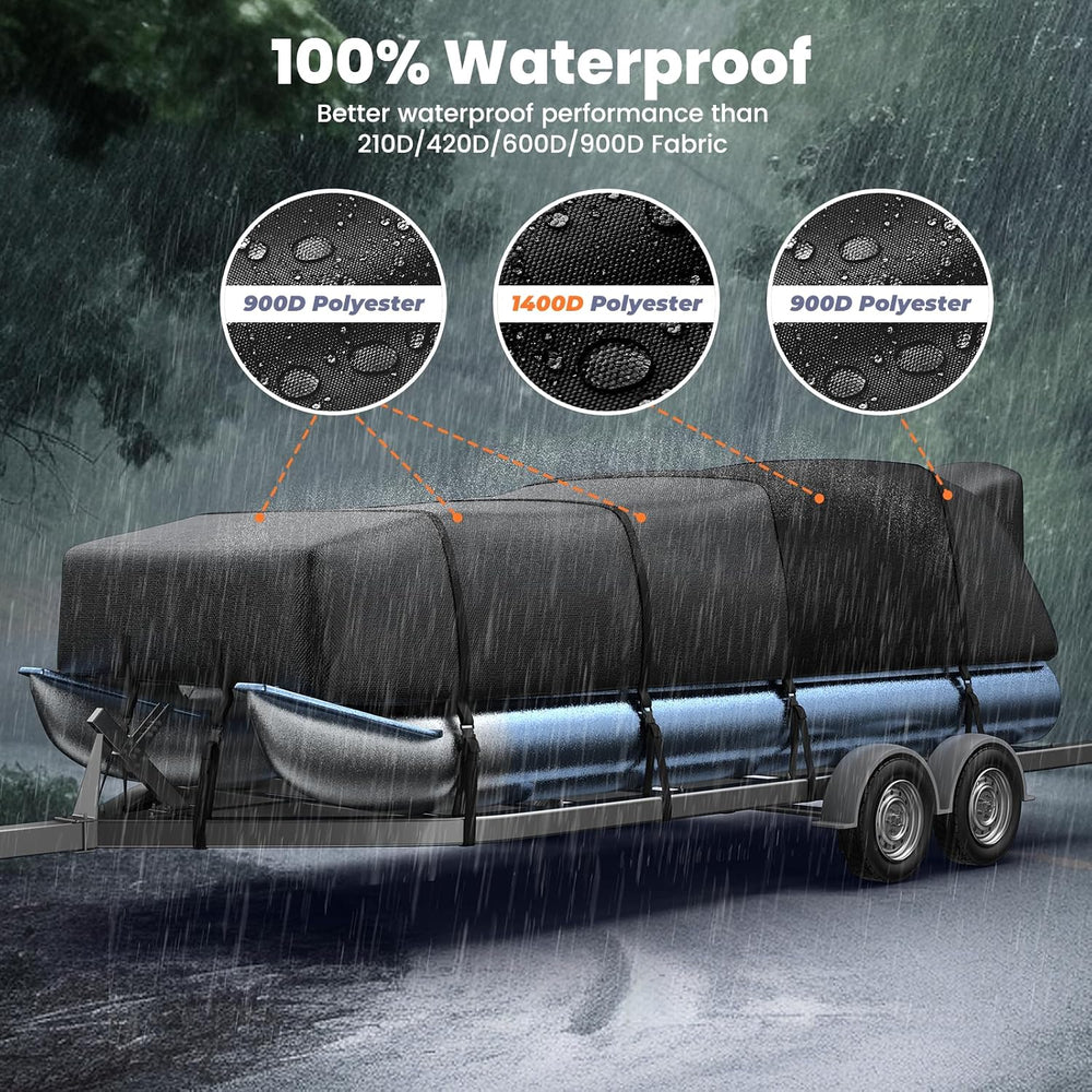Pontoon Boat Cover, 1400D Reinforced, Motor Cover, 21-24ft, Black