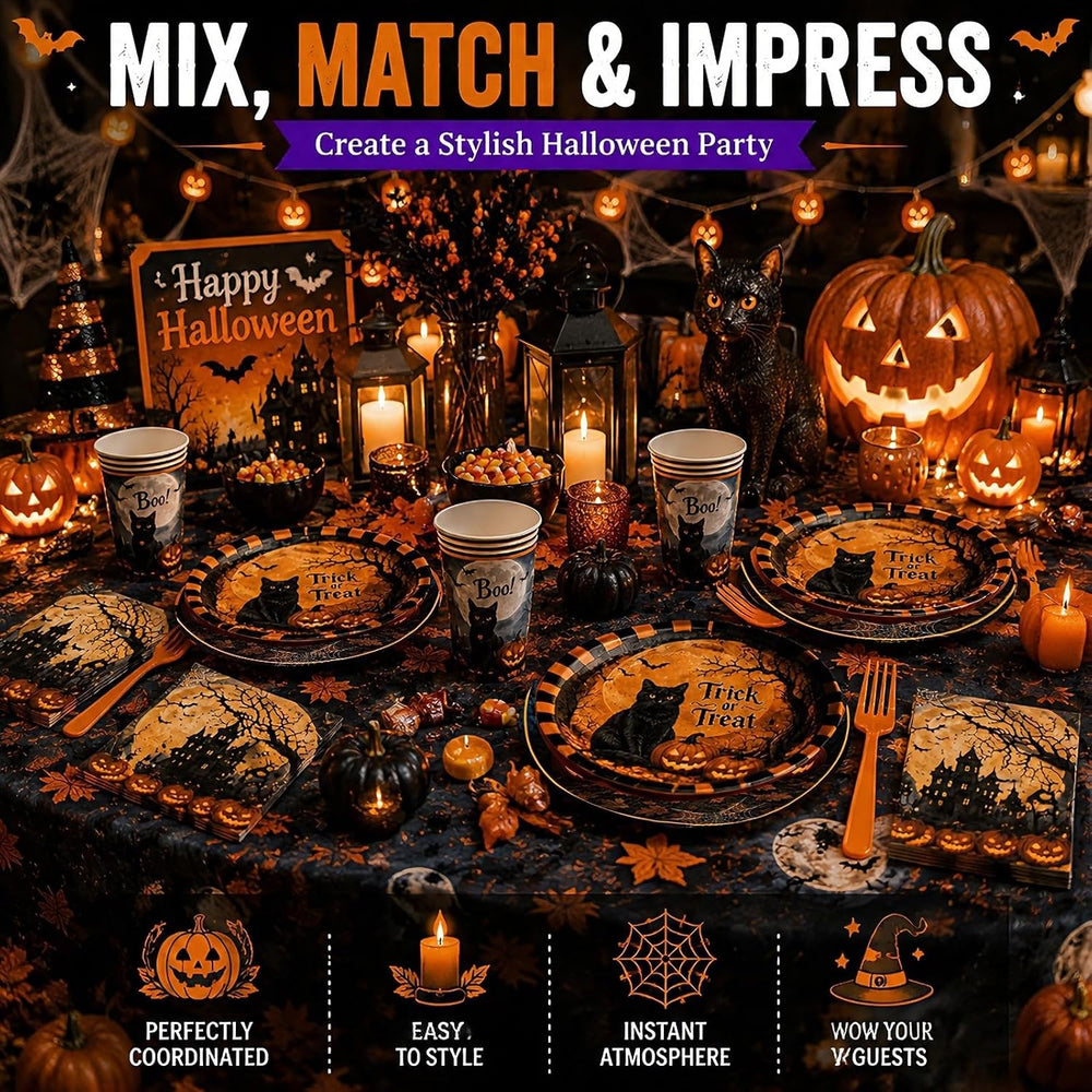 Halloween Party Supplies Plates and Napkins Set, Halloween Disposable Tablewa...
