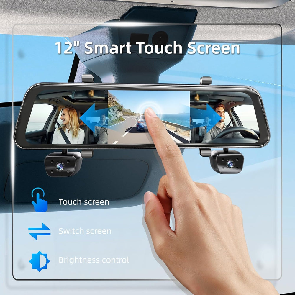 12'' Rear View Mirror Camera,4 Channel Mirror Dash Cam 4K+3x1080P,Das...