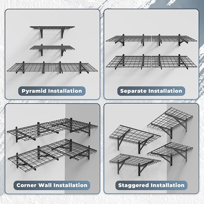 4 Pack Heavy Duty Garage Wall Shelving Set, Wall Mounted Garage Shelves 1000lbs