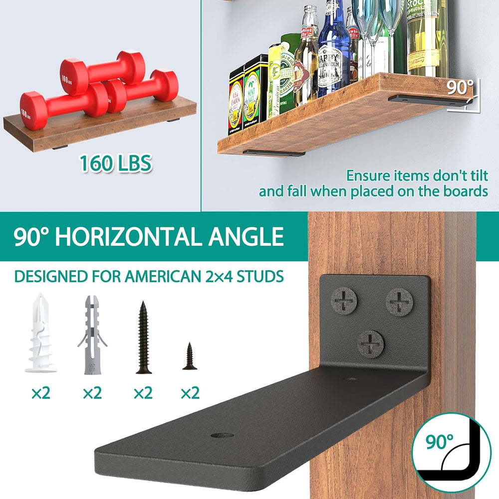 Goovilla Floating Shelf Brackets 10 Inch for 2×4" Wood Stud, 4 Pack, Black