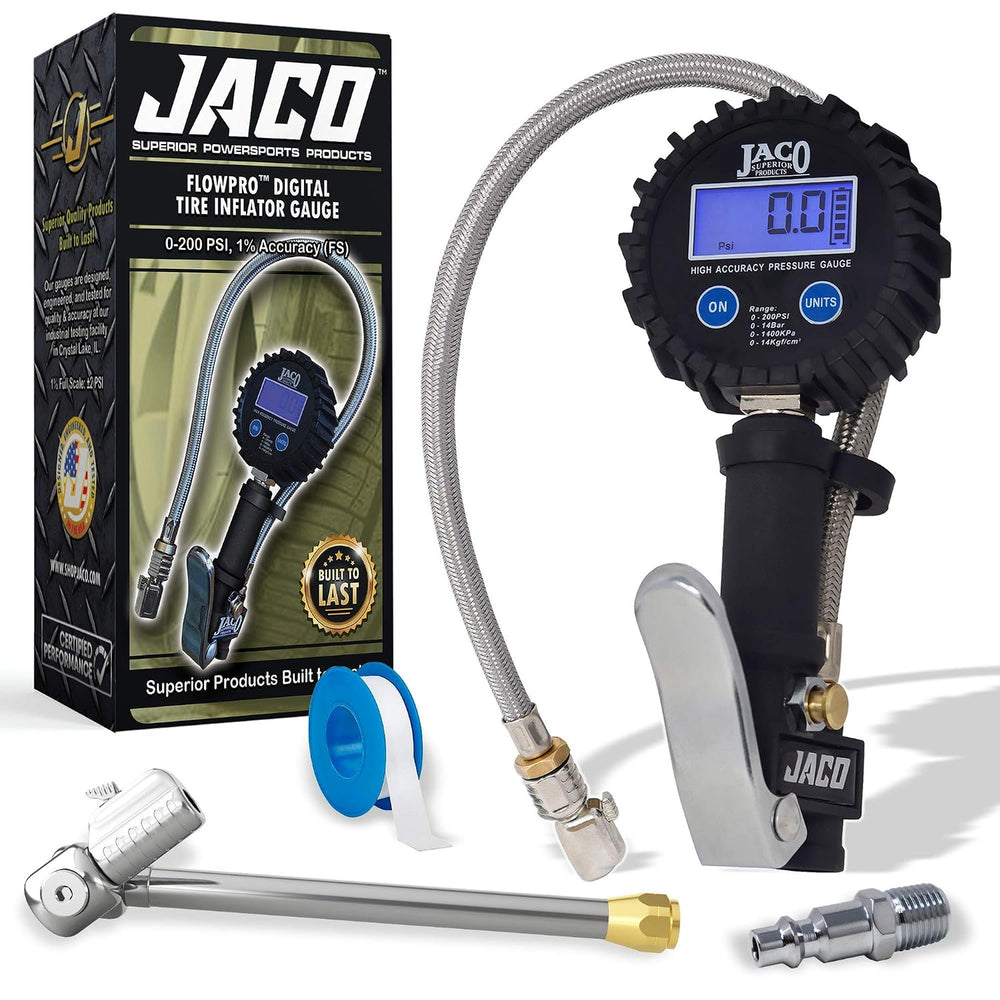 JACO FlowPro Digital Tire Inflator Gauge (200 PSI) with Lock-on Dually Air Ch...