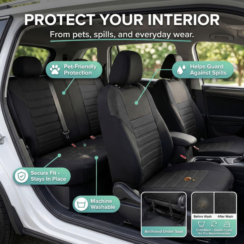 FH Group Automotive Car Seat Covers Full Set Premium 3D Air Mesh Front Seat C...
