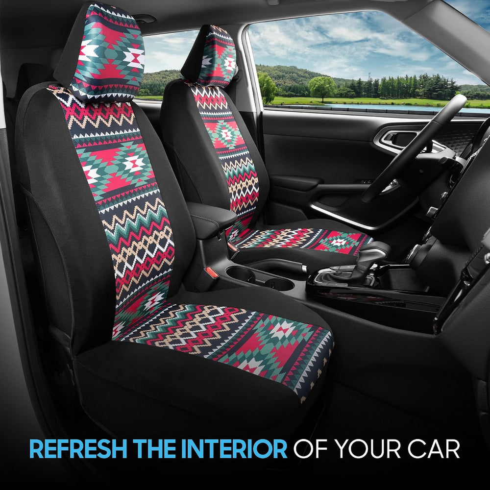 BDK Pink Inca Car Seat Covers for Front Seats, 2 Pack– Geometric Print Front ...