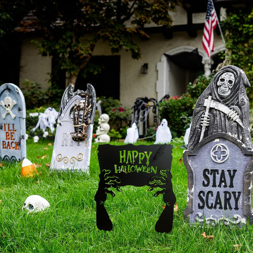 Metal Hand Happy Halloween Garden Stakes๏ผDecorative Scary Yard Stakes