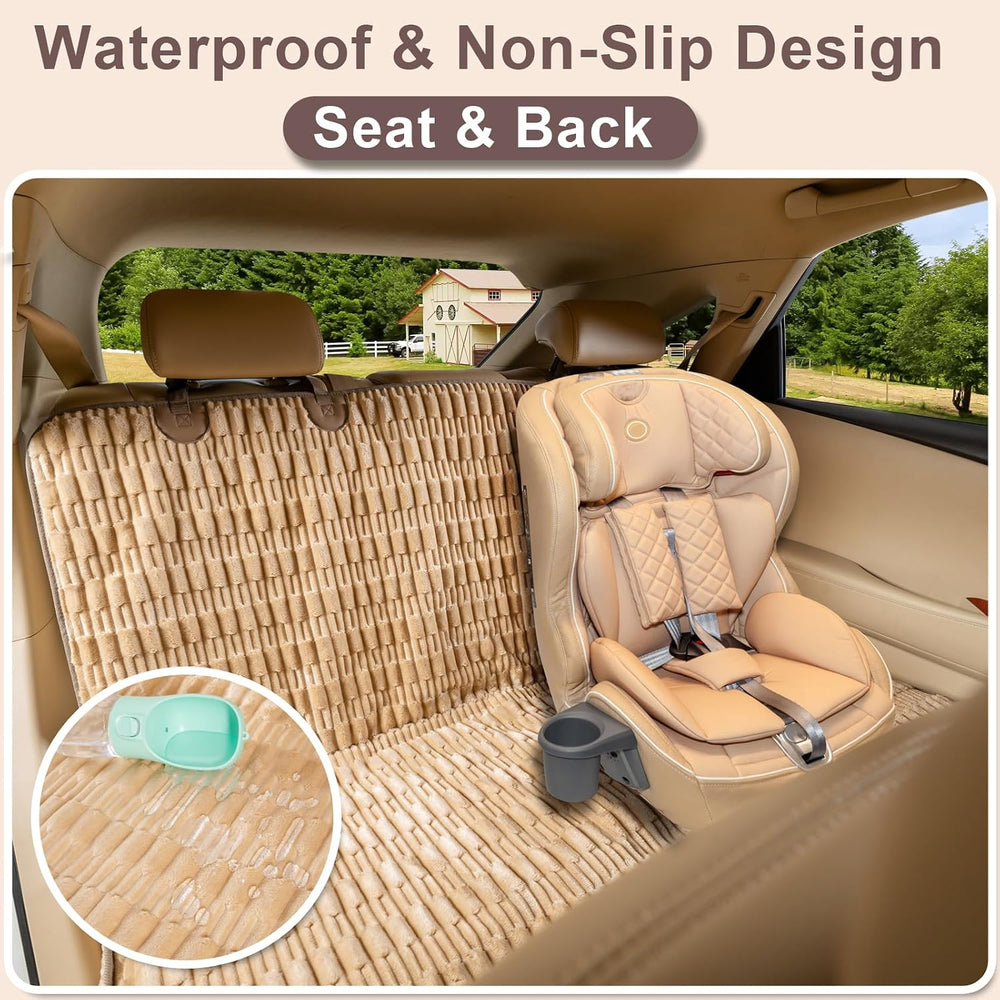 Dog Car Seat Cover, Soft Plush Waterproof Back Seat Protector, Tan