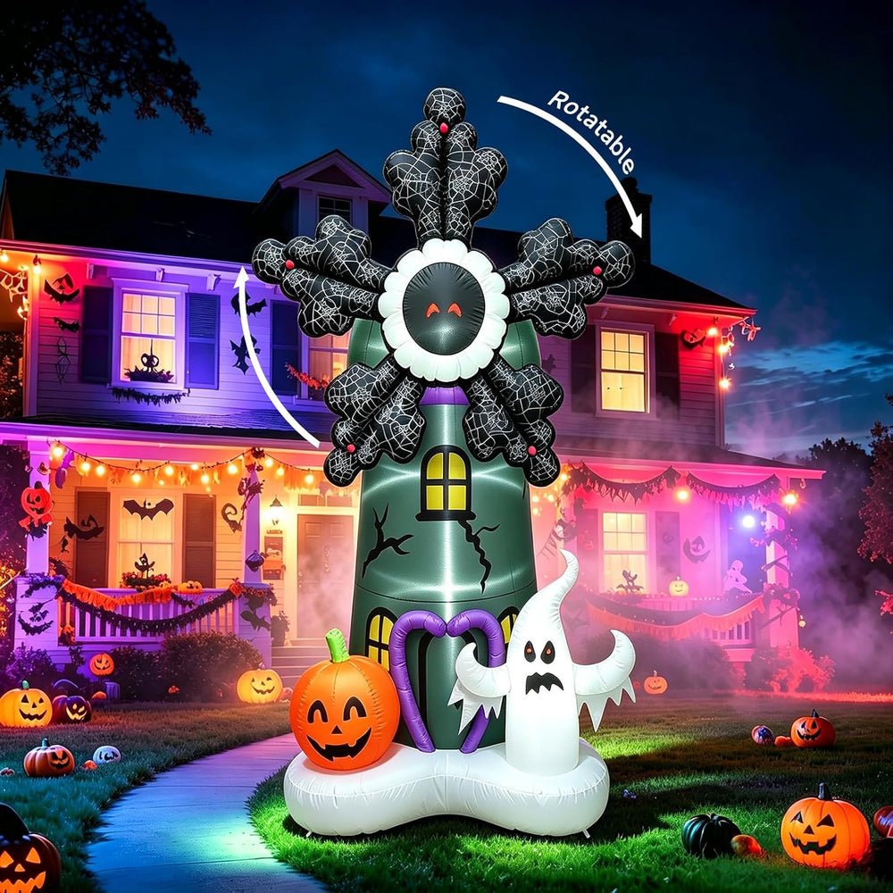 8FT Halloween Inflatables Rotating, Giant Blow up Yard Decorations with Pumpk...