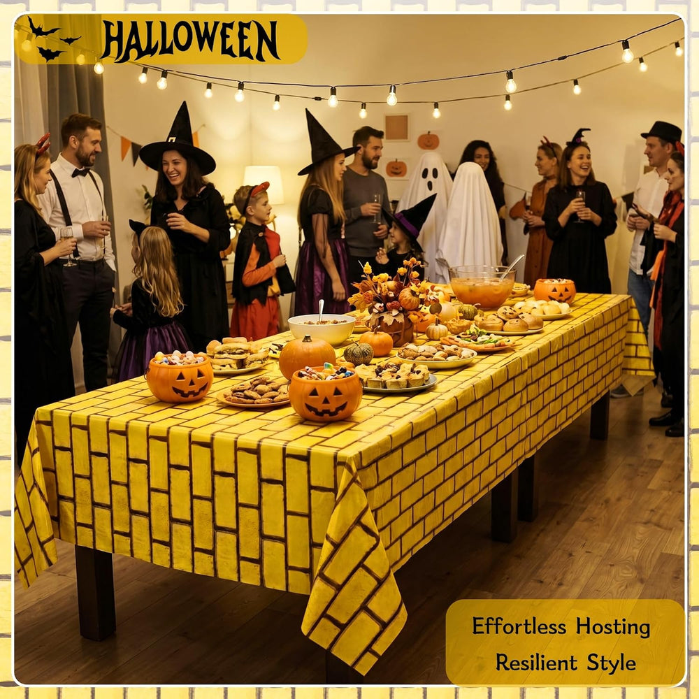 100FT x 54IN Halloween Yellow Brick Tablecloth Roll with Slide Cutter Box