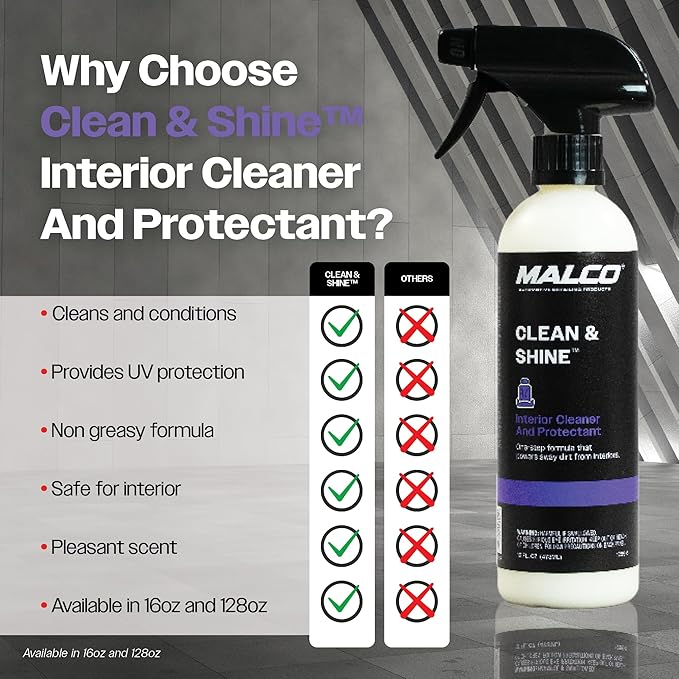 Malco Clean & Shine Interior Car Cleaner and Dressing – Restore Leather