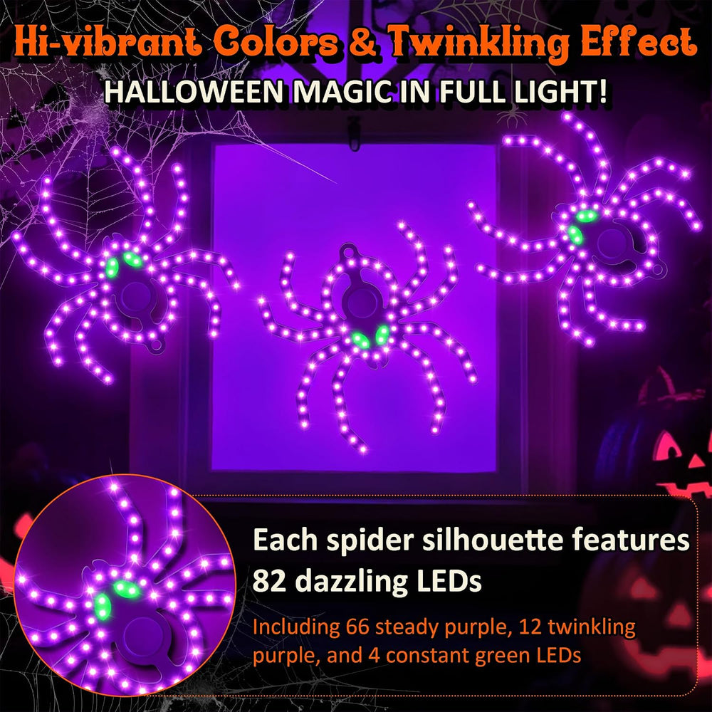 3 Pack 9" Halloween Classics Twinkling LED Spiders, Hi-Vibrant Aluminum ...