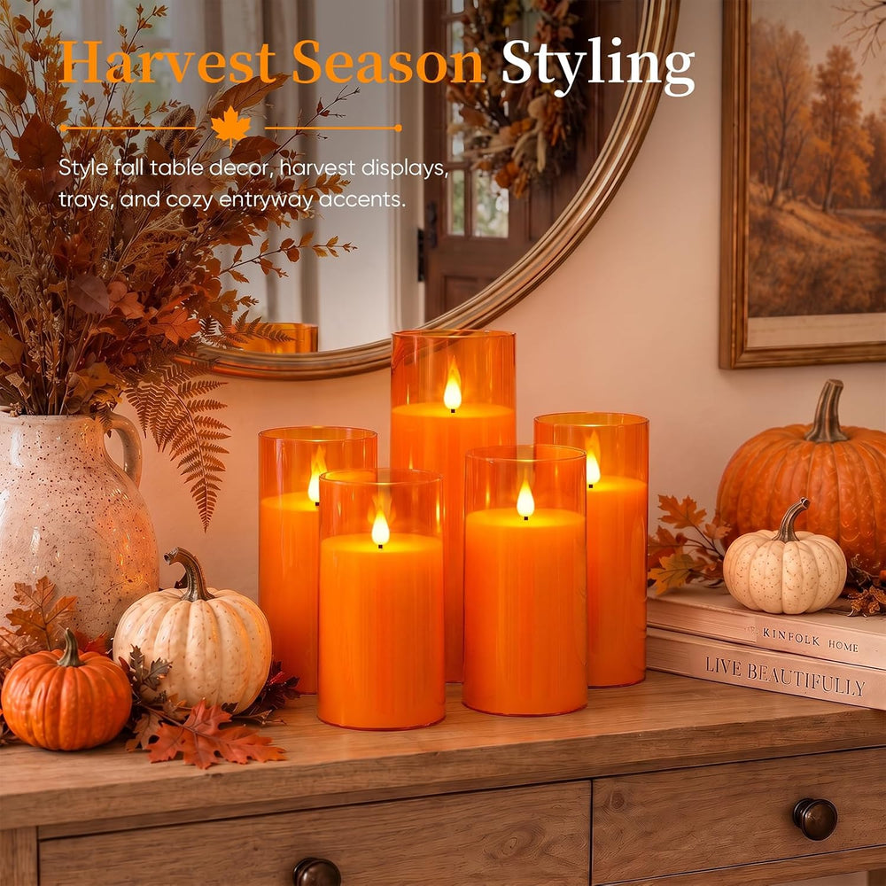 Homemory Halloween Orange Flameless Candles, Acrylic, Remote Timer, 9 Pack