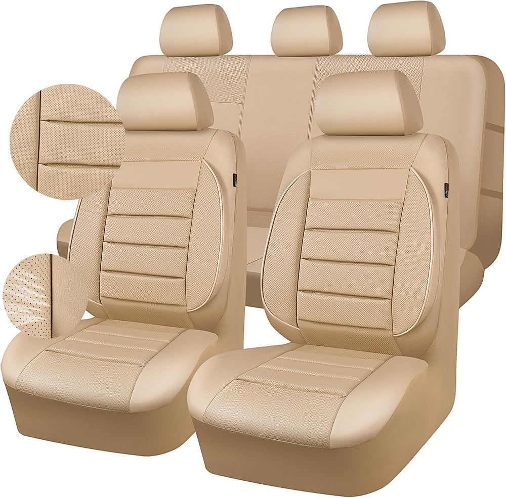 CAR PASS Leather Seat Covers Full Set Universal Water Resistant 3D Foam Back ...