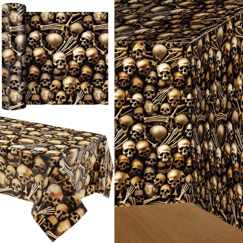 Tegeme 200 ft Halloween Skull Wall Backdrop Roll, Skeleton Tablecloth