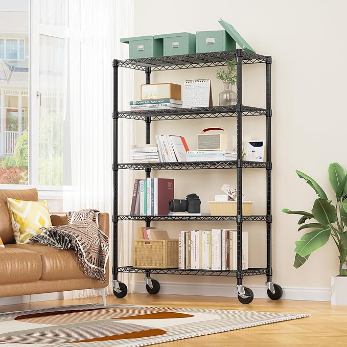 5-Shelf Storage Shelves, Wire Shelving Heavy Duty Metal Storage Shelving Unit